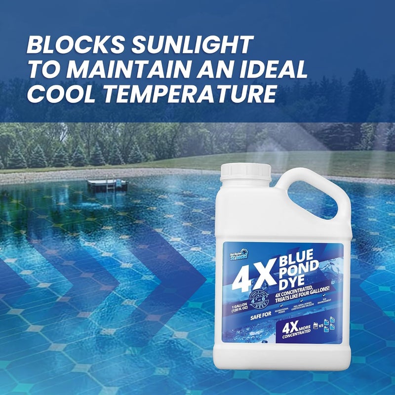 Not Rocket Sciences 1 Gallon 4X Blue Pond Dye - Treats Like 4 Gallons & Covers 4 Acres, Concentrated Pond Dye Blue, Liquid Pond Shade & Blue Dye for Ponds and Lakes, Provides Natural Blue Color, Safe for Fish & Wildlife - Image 4